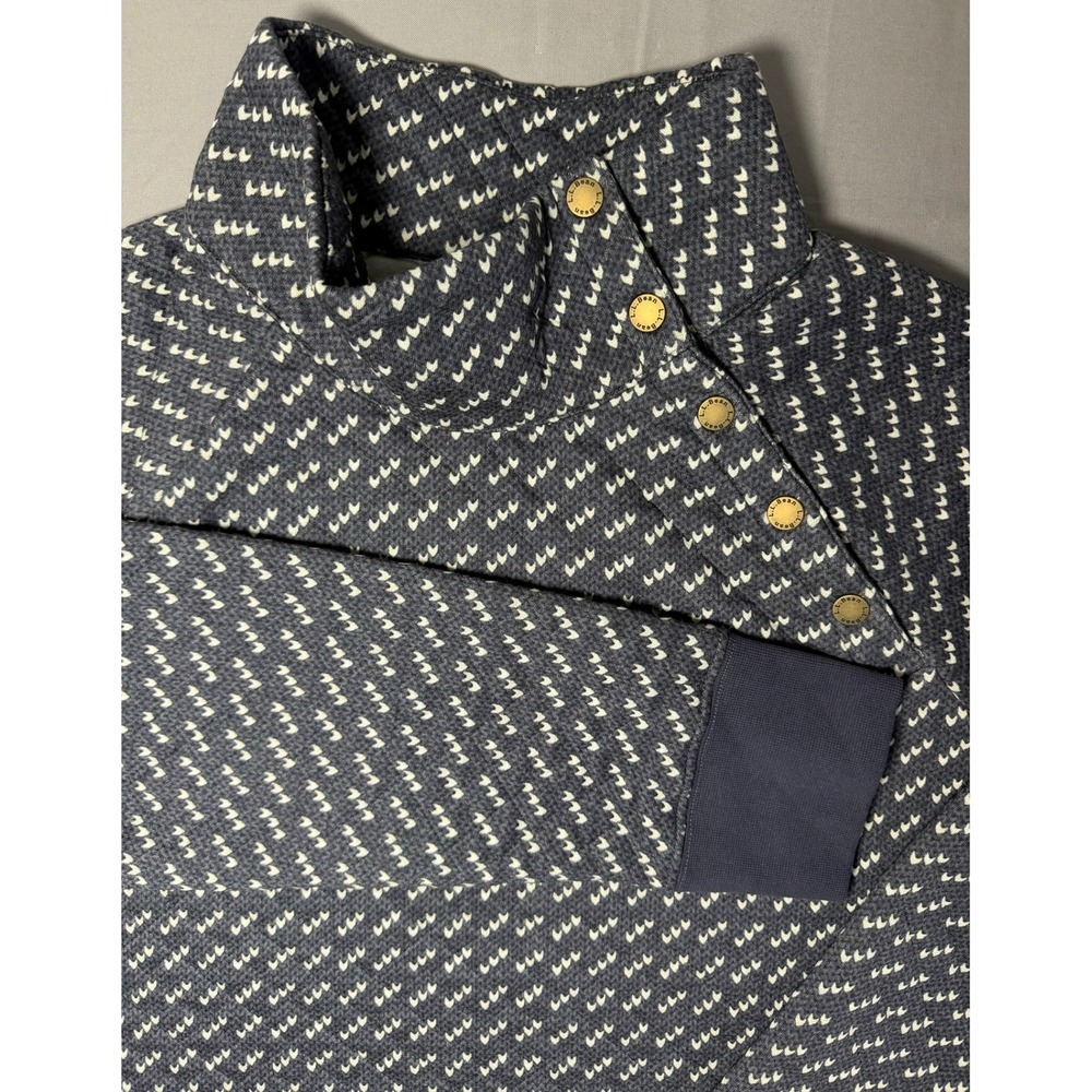 LL Bean Womens Quilted Sweatshirt Pullover Navy Birdseye Snap Neck XL New Cozy